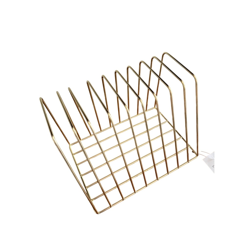 Gold Wire File Organizer Desktop Record Holder Metal Magazine Rack 9 Slots NEW